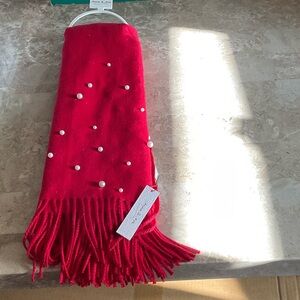 ANNA & AVA Red Pearl-Embellished Fringe Scarf